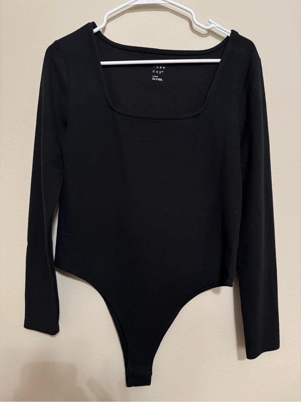 a new day Black Long Sleeve Ribbed Square Neck Bodysuit